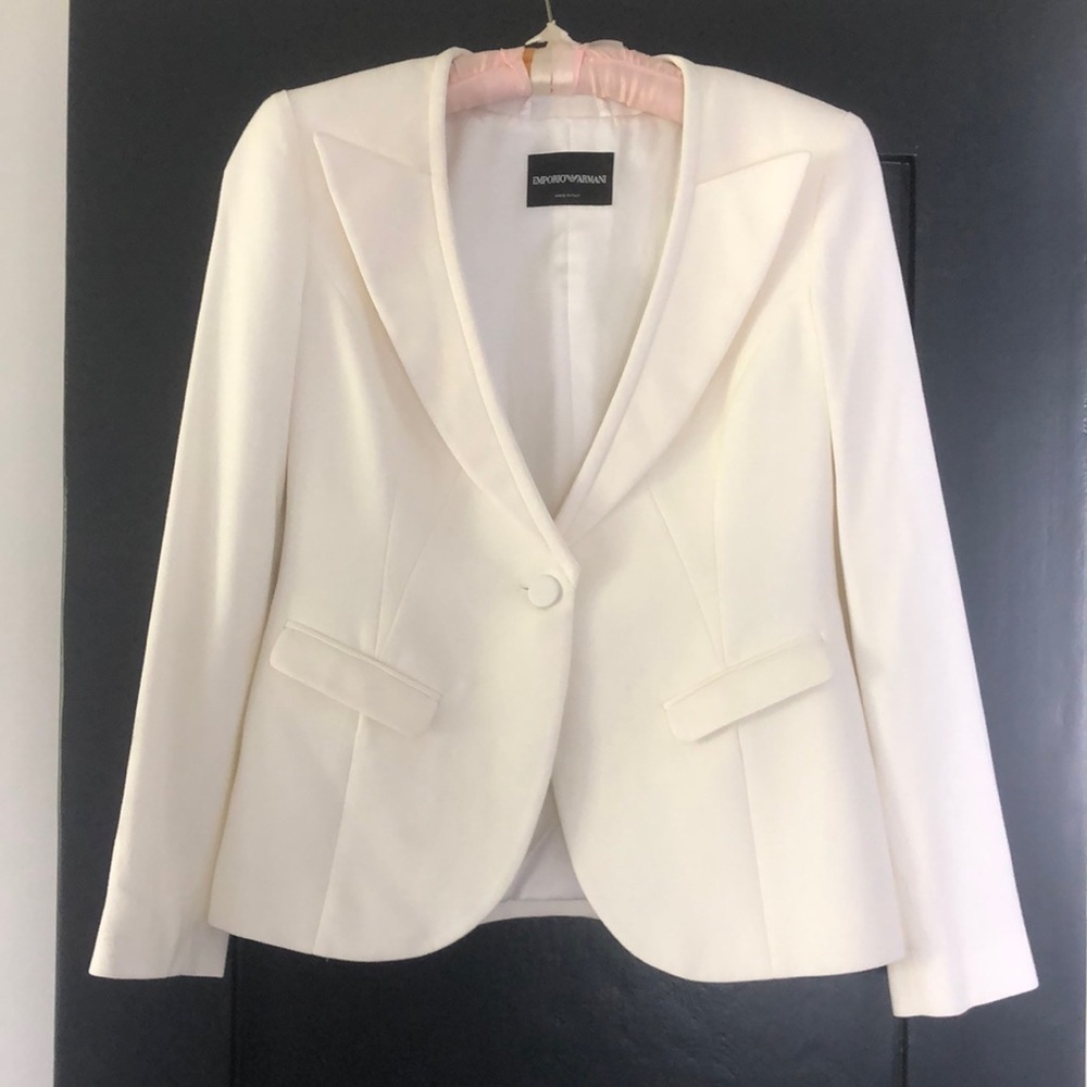 Emporio Armani WHT Single Breasted Suit Jacket Sz 10 (44) Italian Perfect Cond